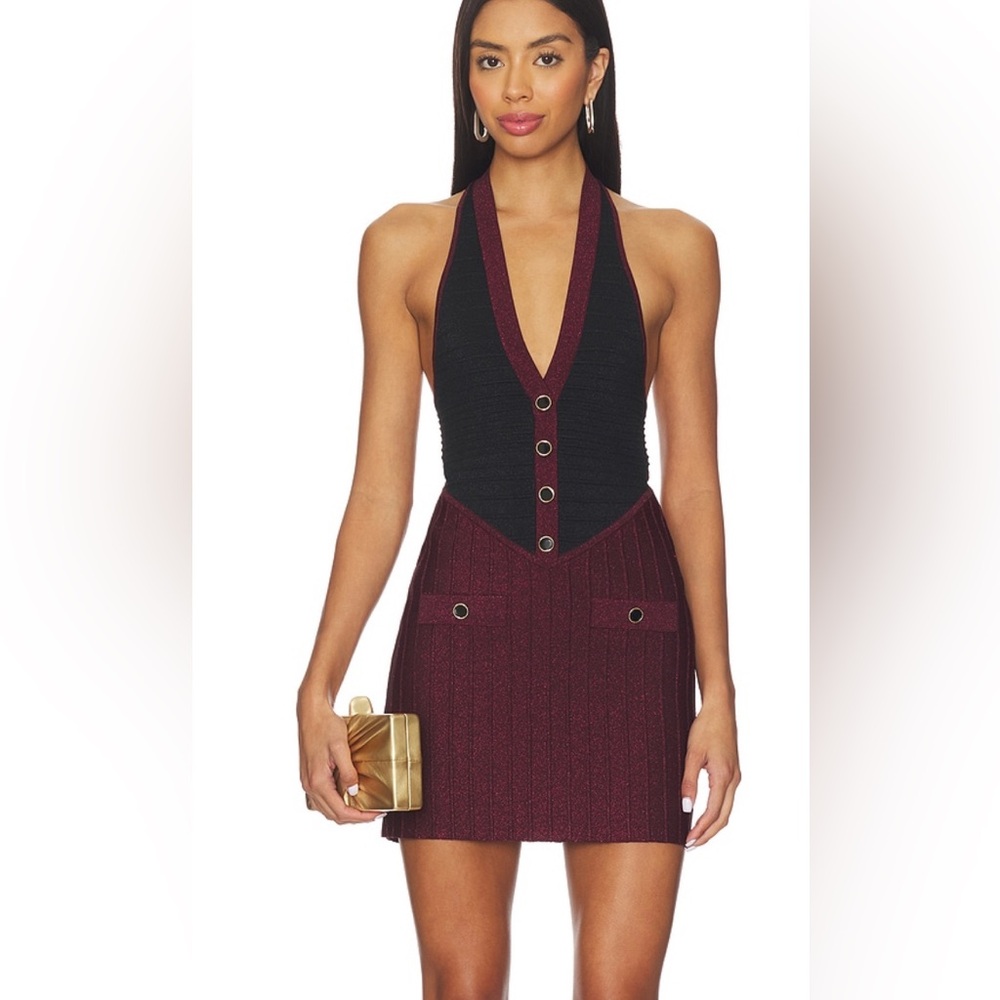 New w tags Retrofete Eris Bandage sparkly Burgundy Halter dress XS